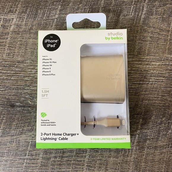 Studio by Belkin 2-Port Home Charger w/ Lightning Cable (MFi-Certified) NEW - Picture 2 of 7